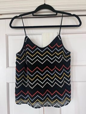 WAYF Black Spaghetti-Strap Tank Top with Embroidered Chevron Patrern